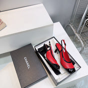 CHANEL 26S HIGH HEEL SLINGBACK PUMPS 65 MM IN BLACK AND RED LAMBSKIN