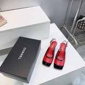 CHANEL 26S HIGH HEEL SLINGBACK PUMPS 65 MM IN BLACK AND RED LAMBSKIN