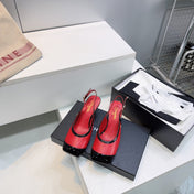 CHANEL 26S HIGH HEEL SLINGBACK PUMPS 65 MM IN BLACK AND RED LAMBSKIN