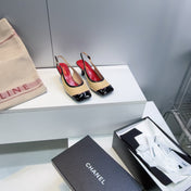 CHANEL 26S HIGH HEEL SLINGBACK PUMPS 65 MM IN BLACK AND BEIGE LAMBSKIN
