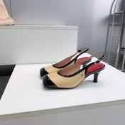 CHANEL 26S HIGH HEEL SLINGBACK PUMPS 65 MM IN BLACK AND BEIGE LAMBSKIN