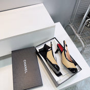 CHANEL 26S HIGH HEEL SLINGBACK PUMPS 65 MM IN BLACK AND BEIGE LAMBSKIN