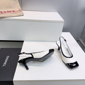 CHANEL 26S HIGH HEEL SLINGBACK PUMPS 65 MM IN BLACK AND WHITE LAMBSKIN