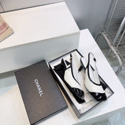 CHANEL 26S HIGH HEEL SLINGBACK PUMPS 65 MM IN BLACK AND WHITE LAMBSKIN