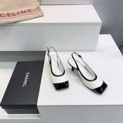 CHANEL 26S HIGH HEEL SLINGBACK PUMPS 65 MM IN BLACK AND WHITE LAMBSKIN