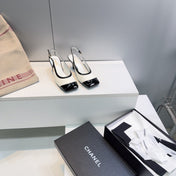 CHANEL 26S HIGH HEEL SLINGBACK PUMPS 65 MM IN BLACK AND WHITE LAMBSKIN