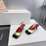 CHANEL 26S HIGH HEEL SLINGBACK PUMPS 65 MM IN BLACK AND GOLD LAMBSKIN