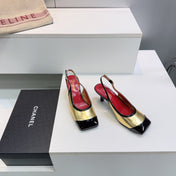 CHANEL 26S HIGH HEEL SLINGBACK PUMPS 65 MM IN BLACK AND GOLD LAMBSKIN