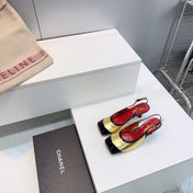 CHANEL 26S HIGH HEEL SLINGBACK PUMPS 65 MM IN BLACK AND GOLD LAMBSKIN