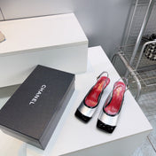 CHANEL 26S HIGH HEEL SLINGBACK PUMPS 65 MM IN BLACK AND SILVER LAMBSKIN