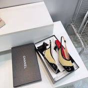 CHANEL 26S HIGH HEEL SLINGBACK PUMPS 65 MM IN BLACK LAMBSKIN AND BEIGE SUEDE
