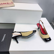 CHANEL 26S HIGH HEEL SLINGBACK PUMPS 65 MM IN BLACK LAMBSKIN AND BEIGE SUEDE