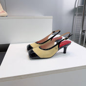 CHANEL 26S HIGH HEEL SLINGBACK PUMPS 65 MM IN BLACK LAMBSKIN AND BEIGE SUEDE