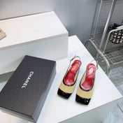 CHANEL 26S HIGH HEEL SLINGBACK PUMPS 65 MM IN BLACK LAMBSKIN AND BEIGE SUEDE