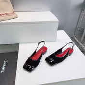 CHANEL 26S SLINGBACK PUMPS IN BLACK PATENT LAMBSKIN