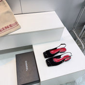 CHANEL 26S SLINGBACK PUMPS IN BLACK PATENT LAMBSKIN