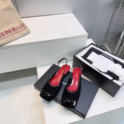 CHANEL 26S SLINGBACK PUMPS IN BLACK PATENT LAMBSKIN