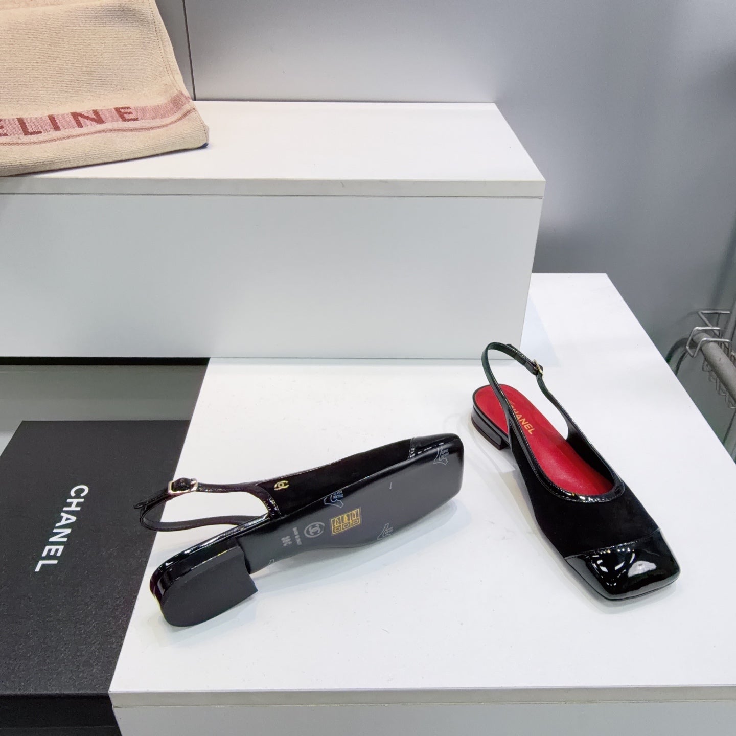 CHANEL 26S SLINGBACK PUMPS IN BLACK PATENT LAMBSKIN