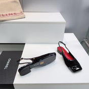 CHANEL 26S SLINGBACK PUMPS IN BLACK PATENT LAMBSKIN