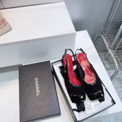 CHANEL 26S SLINGBACK PUMPS IN BLACK PATENT LAMBSKIN