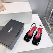 CHANEL 26S SLINGBACK PUMPS IN BLACK PATENT LAMBSKIN