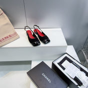 CHANEL 26S SLINGBACK PUMPS IN BLACK PATENT LAMBSKIN