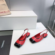 CHANEL 26S SLINGBACK PUMPS IN BLACK AND RED PATENT LAMBSKIN