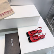 CHANEL 26S SLINGBACK PUMPS IN BLACK AND RED PATENT LAMBSKIN