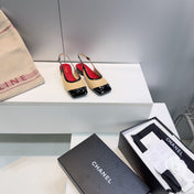 CHANEL 26S SLINGBACK PUMPS IN BLACK AND BEIGE PATENT LAMBSKIN