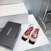 CHANEL 26S SLINGBACK PUMPS IN BLACK AND BEIGE PATENT LAMBSKIN