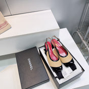 CHANEL 26S SLINGBACK PUMPS IN BLACK AND BEIGE PATENT LAMBSKIN