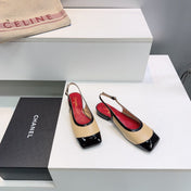 CHANEL 26S SLINGBACK PUMPS IN BLACK AND BEIGE PATENT LAMBSKIN