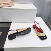CHANEL 26S SLINGBACK PUMPS IN BLACK AND BEIGE PATENT LAMBSKIN
