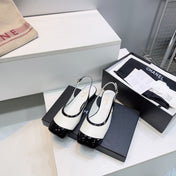 CHANEL 26S SLINGBACK PUMPS IN BLACK AND WHITE PATENT LAMBSKIN