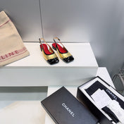 CHANEL 26S SLINGBACK PUMPS IN BLACK AND GOLD PATENT LAMBSKIN
