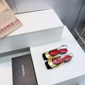 CHANEL 26S SLINGBACK PUMPS IN BLACK AND GOLD PATENT LAMBSKIN