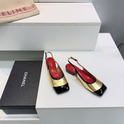 CHANEL 26S SLINGBACK PUMPS IN BLACK AND GOLD PATENT LAMBSKIN
