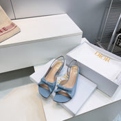 DIOR 26S BOW SLINGBACK SANDALS 45MM IN LIGHT BLUE CALFSKIN