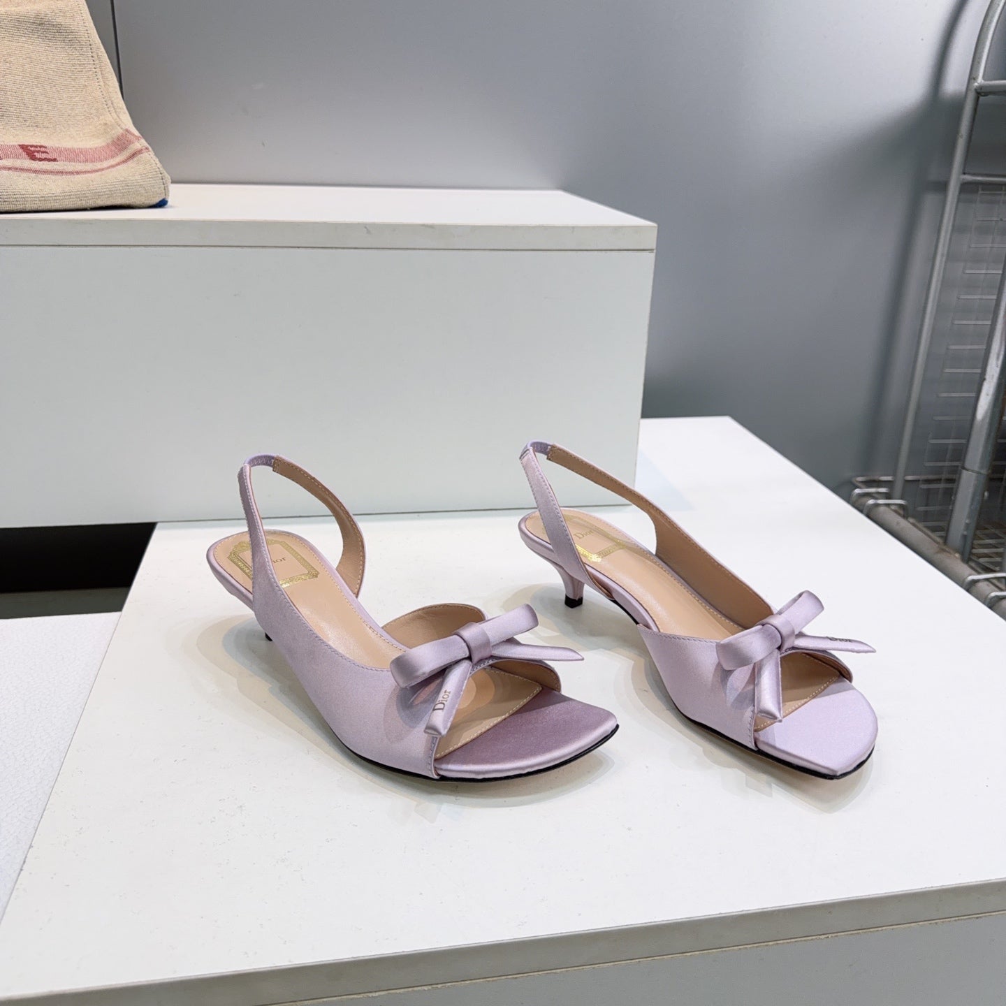 DIOR 26S BOW SLINGBACK SANDALS 45MM IN LIGHT PURPLE SATIN