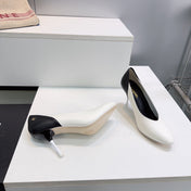 CHANEL 26S HIGH HEEL PUMPS 85 MM IN BLACK AND WHITE CALFSKIN