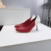 CHANEL 26S HIGH HEEL PUMPS 85 MM IN RED AND WHITE CALFSKIN