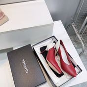 CHANEL 26S HIGH HEEL PUMPS 85 MM IN RED AND WHITE CALFSKIN