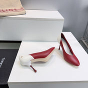 CHANEL 26S HIGH HEEL PUMPS 85 MM IN RED AND WHITE CALFSKIN
