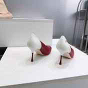 CHANEL 26S HIGH HEEL PUMPS 85 MM IN RED AND WHITE CALFSKIN