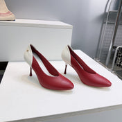 CHANEL 26S HIGH HEEL PUMPS 85 MM IN RED AND WHITE CALFSKIN