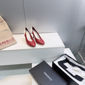 CHANEL 26S HIGH HEEL PUMPS 85 MM IN RED AND WHITE CALFSKIN