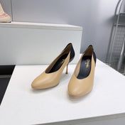 CHANEL 26S HIGH HEEL PUMPS 85 MM IN BEIGE AND BLACK CALFSKIN