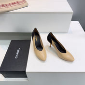 CHANEL 26S HIGH HEEL PUMPS 85 MM IN BEIGE AND BLACK CALFSKIN