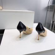 CHANEL 26S HIGH HEEL PUMPS 85 MM IN BEIGE AND BLACK CALFSKIN