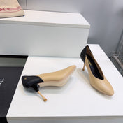 CHANEL 26S HIGH HEEL PUMPS 85 MM IN BEIGE AND BLACK CALFSKIN